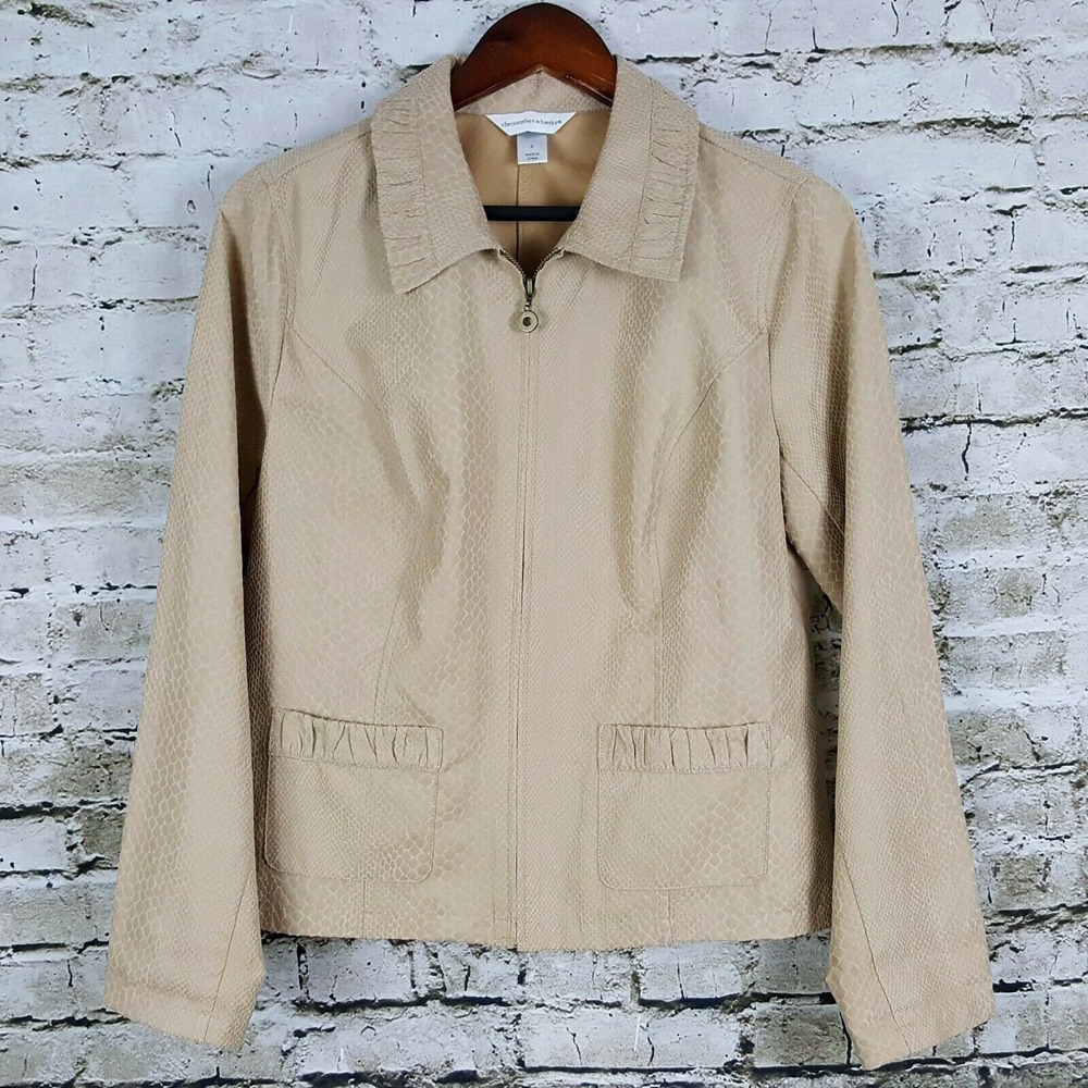 Christopher & Banks Women's Size S Lightweight Jacket Tan Snake Print Zip Up